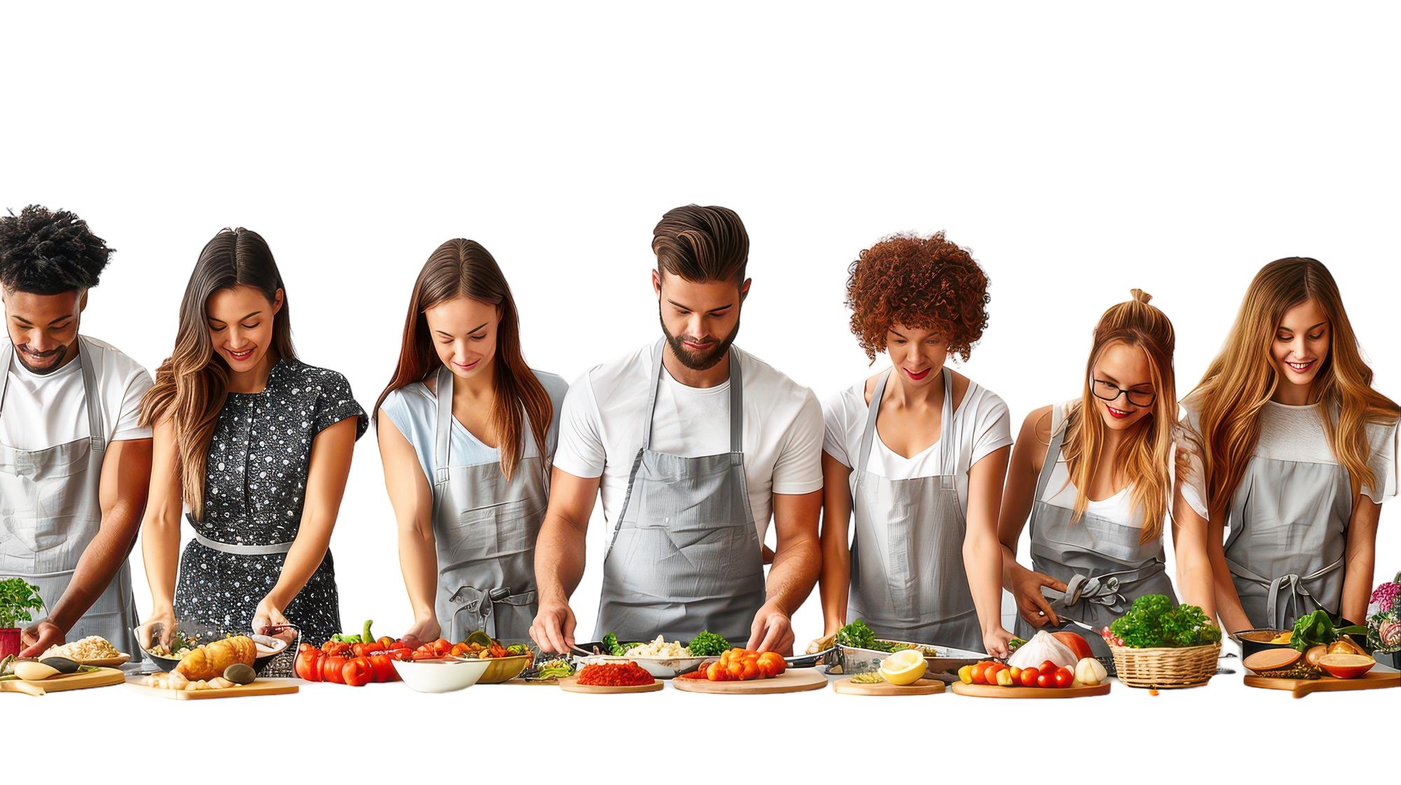 Workshop participants cooking together