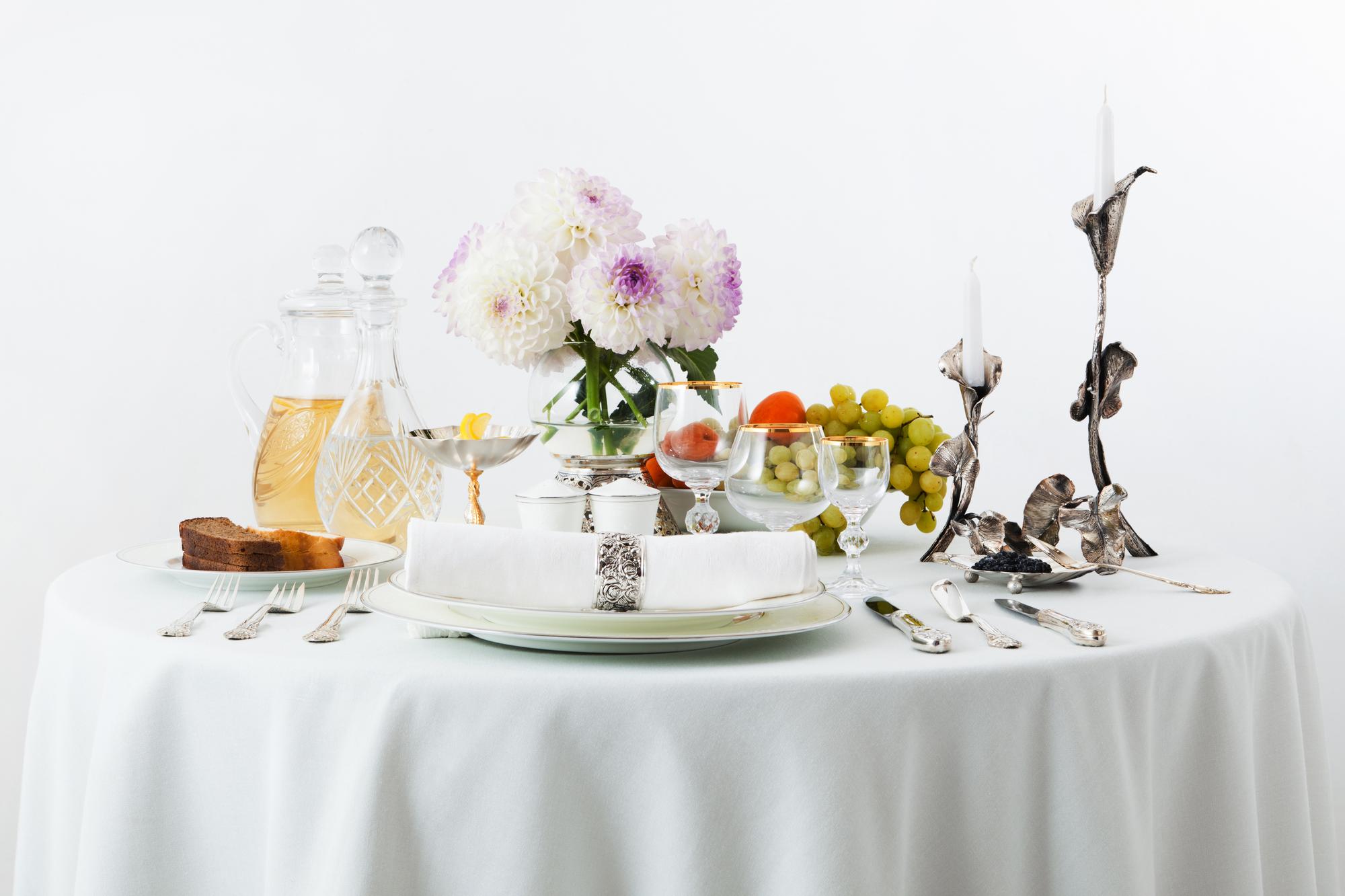 Meal set for corporate event on long table